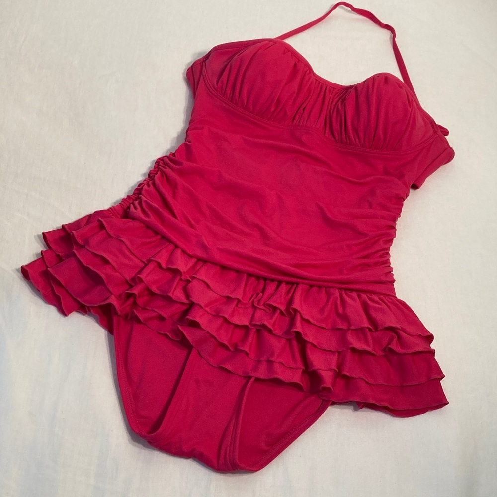 Juicy Couture Hot pink cascade ruffled swimsuit one piece
